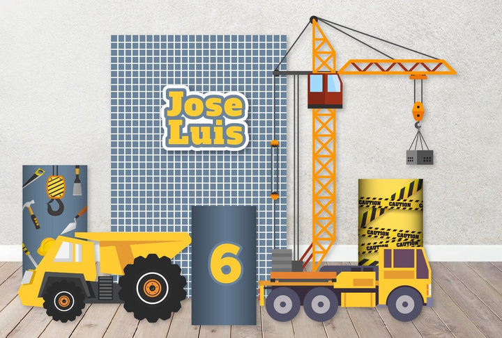 CONSTRUCTION Theme Party Backdrops,Cut Outs. Bob Inspired Backdrop. Tractor, Crane, Cone bulldozer Tools Items sold Separately