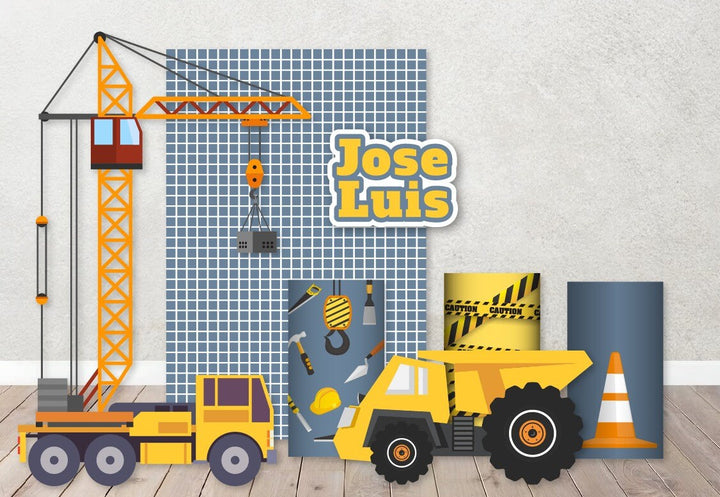 CONSTRUCTION Theme Party Backdrops,Cut Outs. Bob Inspired Backdrop. Tractor, Crane, Cone bulldozer Tools Items sold Separately