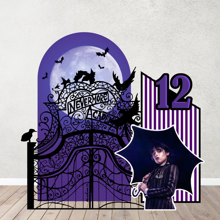 Inspired Wednesday Addams Nevermore Themed Halloween Cutouts Foam Board | Addams Family Background Items sold Separately.