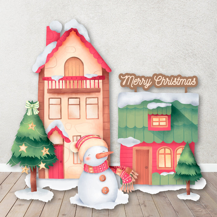 Christmas Backdrop Foam Board. Merry Xmas Background.Watercolor Christmas Backdrop.Santa Claus Props.Rudolph Reindeers. Snowman cut out