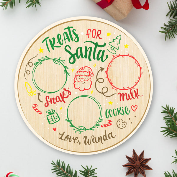 Personalized Christmas Tray, Custom Serving Tray for Christmas, Customized Christmas Wooden Serving Tray Decor, Santa Cookie and Milk Plate