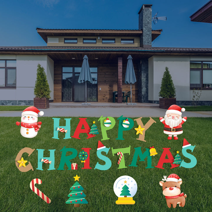 Merry Christmas Yard Sign Letters SET Christmas Yard Décor for Xmas Party, Xmas Letters, Holiday Decorations Outdoor Sign with Metal Stakes