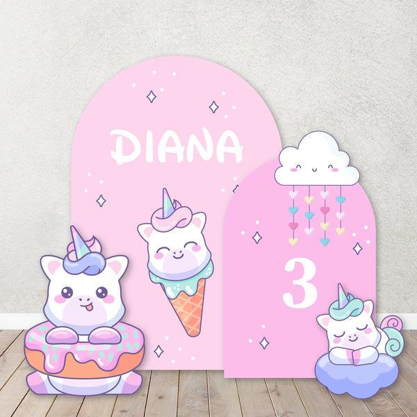 Pastel Unicorn and Rainbow Personalized Foam Board Arch, Unicorn Birthday Theme Party Props, Rainbow, Ice Cream Birthday Decorations.