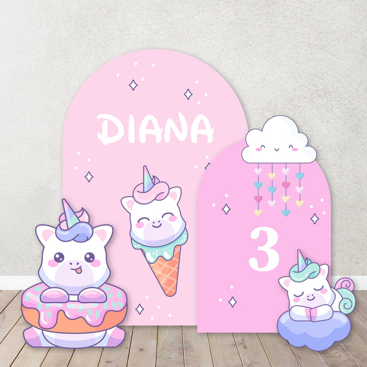 Pastel Unicorn and Rainbow Personalized Foam Board Arch, Unicorn Birthday Theme Party Props, Rainbow, Ice Cream Birthday Decorations.