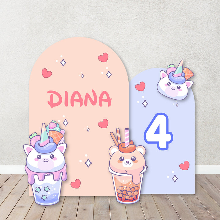 Pastel Unicorn and Rainbow Personalized Foam Board Arch, Unicorn Birthday Theme Party Props, Rainbow, Ice Cream Birthday Decorations.